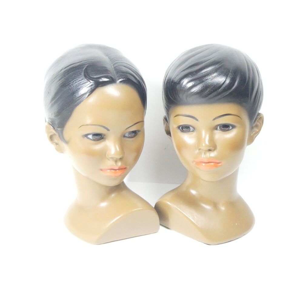 2 Marwal Busts Chalkware 1960s African American Heads Statues Ceramic MCM - Picture 2 of 15